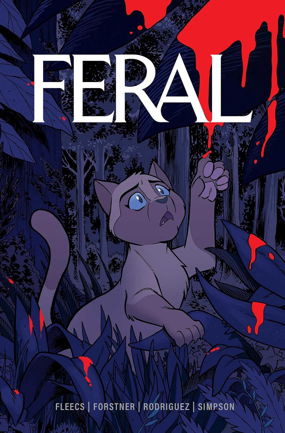 Feral #1 by Tony Fleecs, scared cat touching blood